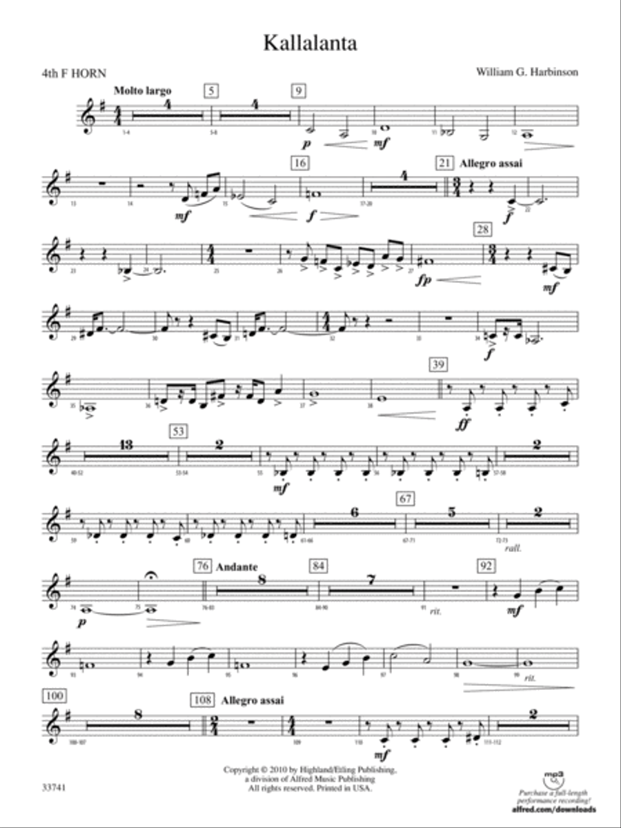 Kallalanta: 4th F Horn Full Orchestra scores gallery preview page 1