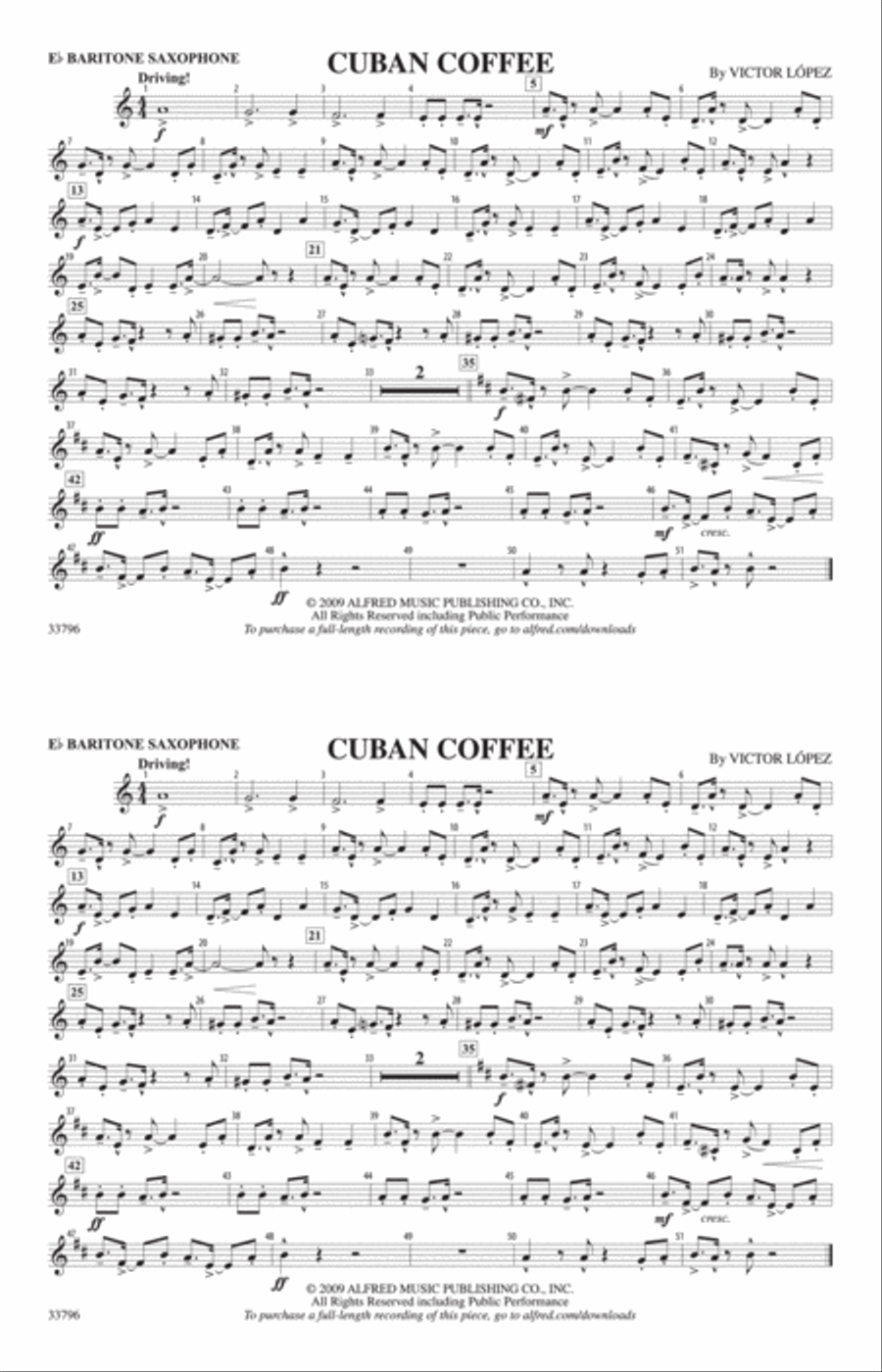 Cuban Coffee: E-flat Baritone Saxophone Marching Band scores gallery preview page 1