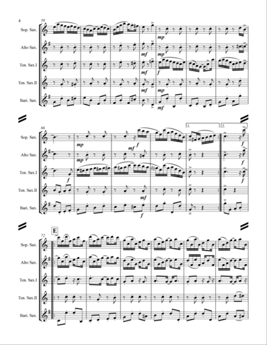 Joplin - “Elite Syncopations” (for Saxophone Quintet SATTB) Saxophone Quintet scores gallery preview page 5