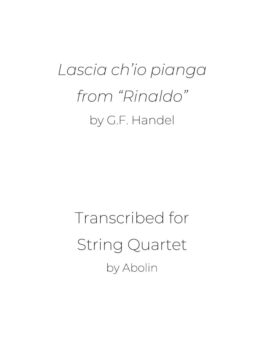 Handel: Lascia ch'io pianga from 'Rinaldo' - String Quartet String Quartet scores gallery preview page 1