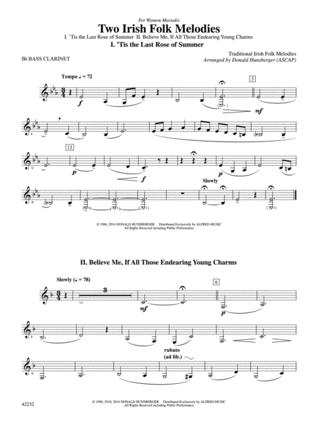 Two Irish Folk Melodies: B-flat Bass Clarinet