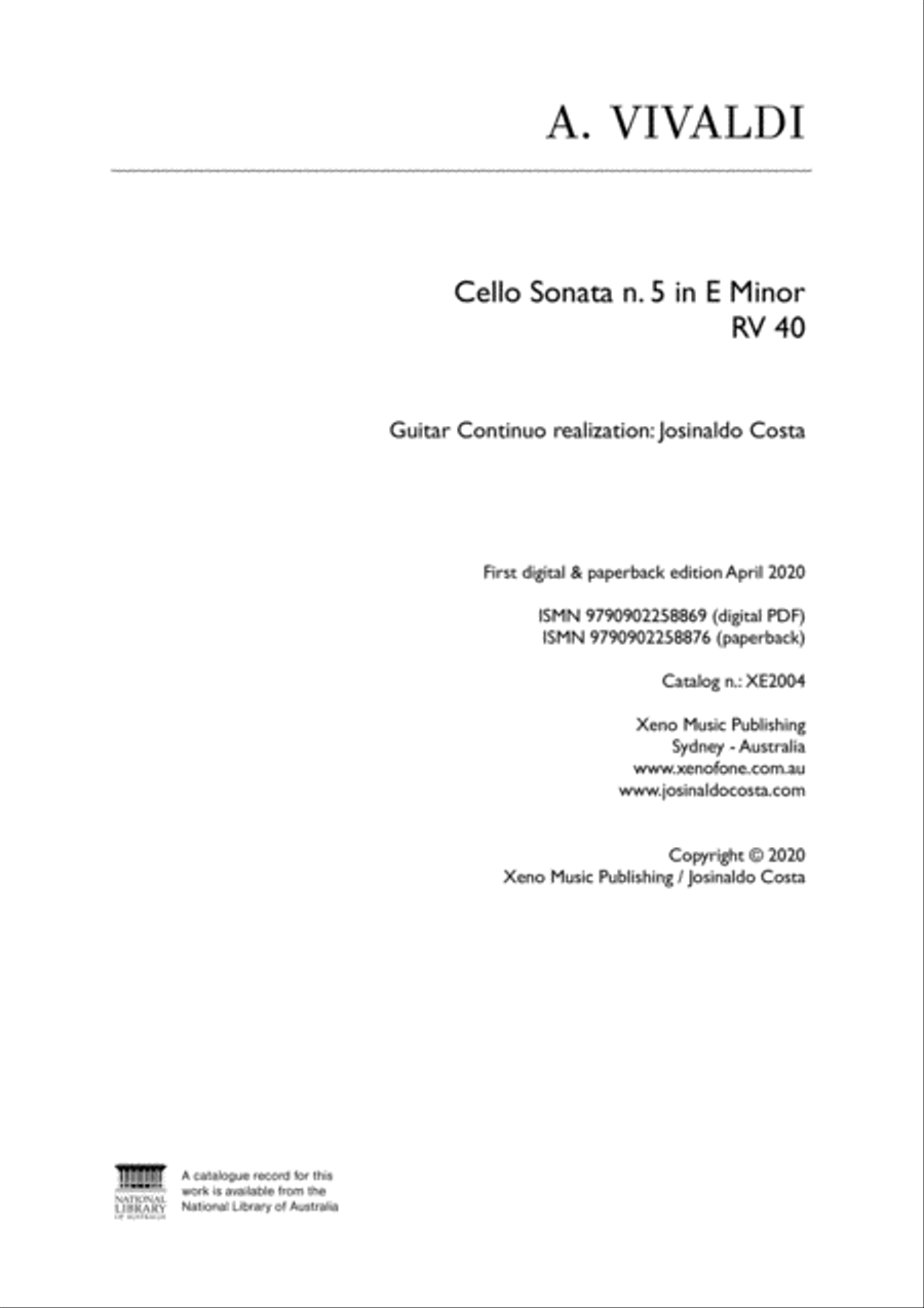 Cello Sonata n. 5 in E Minor RV40 (Guitar accompaniment) String Duet scores gallery preview page 2