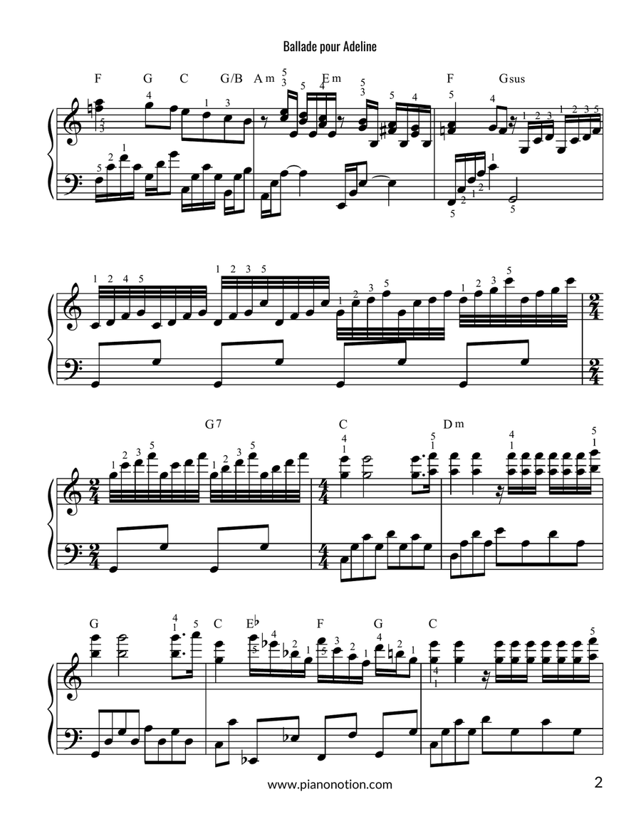Ballade Pour Adeline Easy Piano scores gallery preview page 2