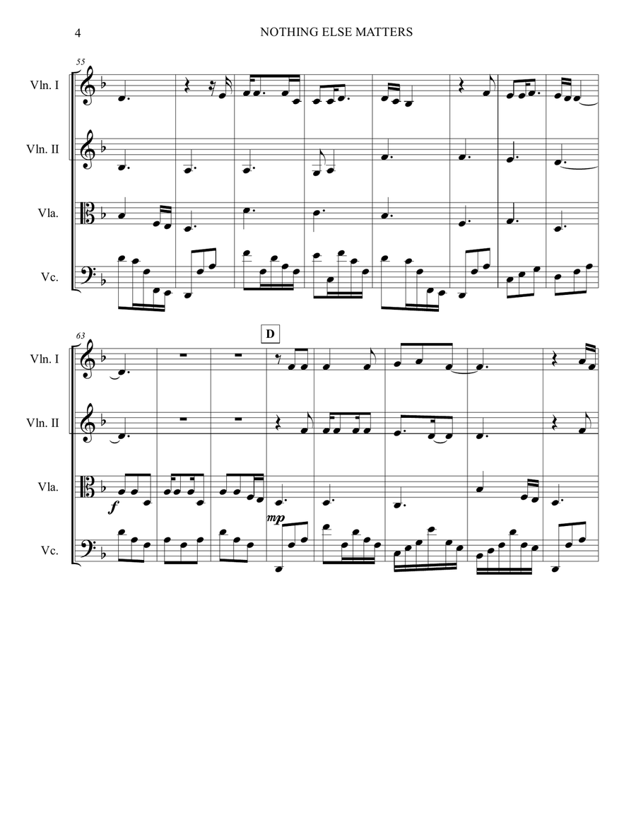 Nothing Else Matters String Quartet scores gallery preview page 5