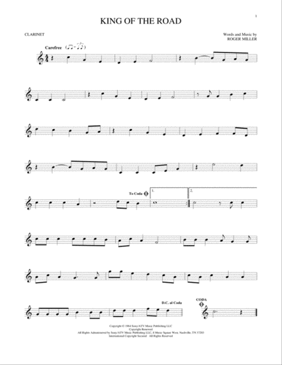 King Of The Road Clarinet Solo scores gallery preview page 1