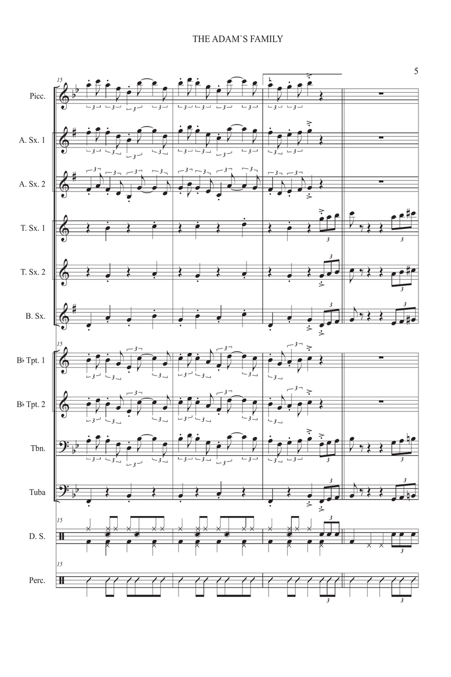 Addams Family Theme Large Ensemble scores gallery preview page 5
