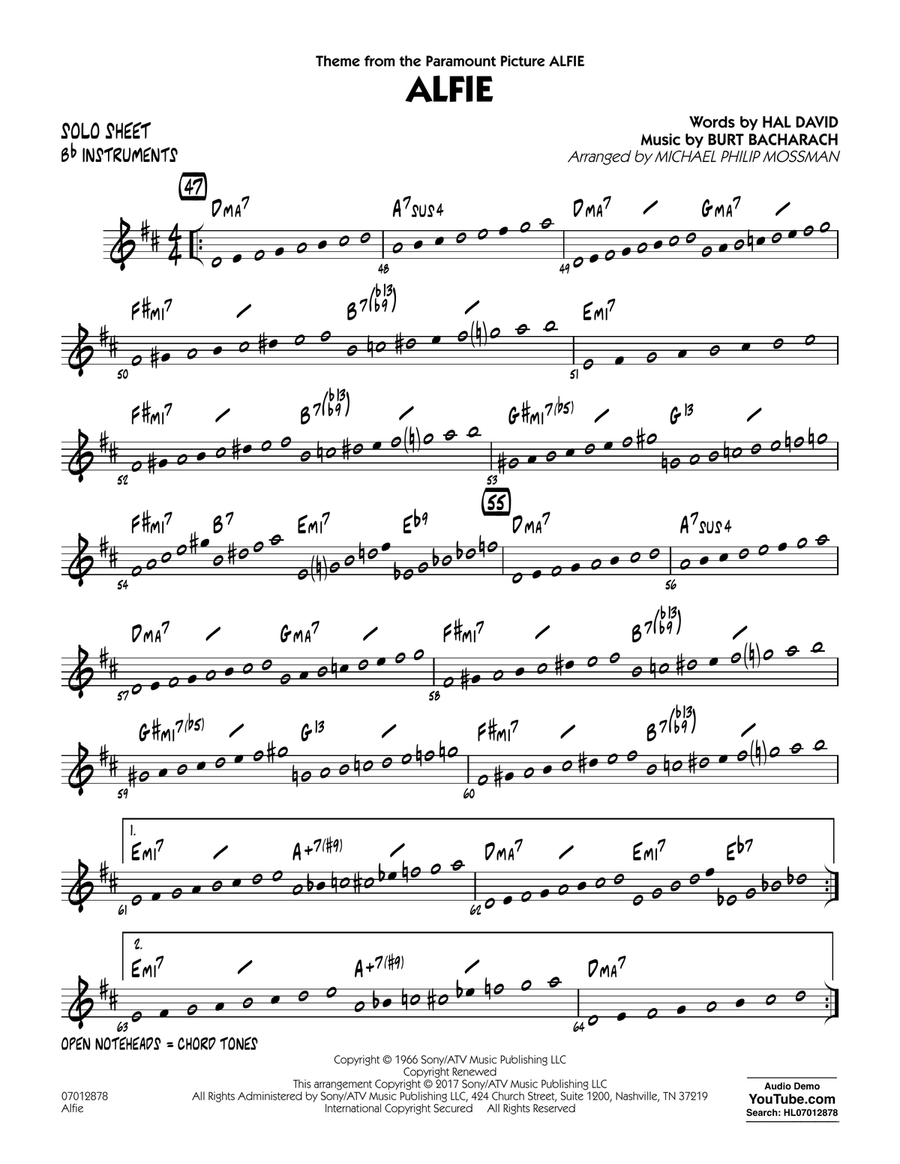 Alfie - Bb Solo Sheet Jazz Ensemble scores gallery preview page 1