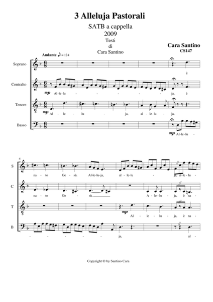 3 Hallelujah Pastoral for SATB choir a cappella image number null