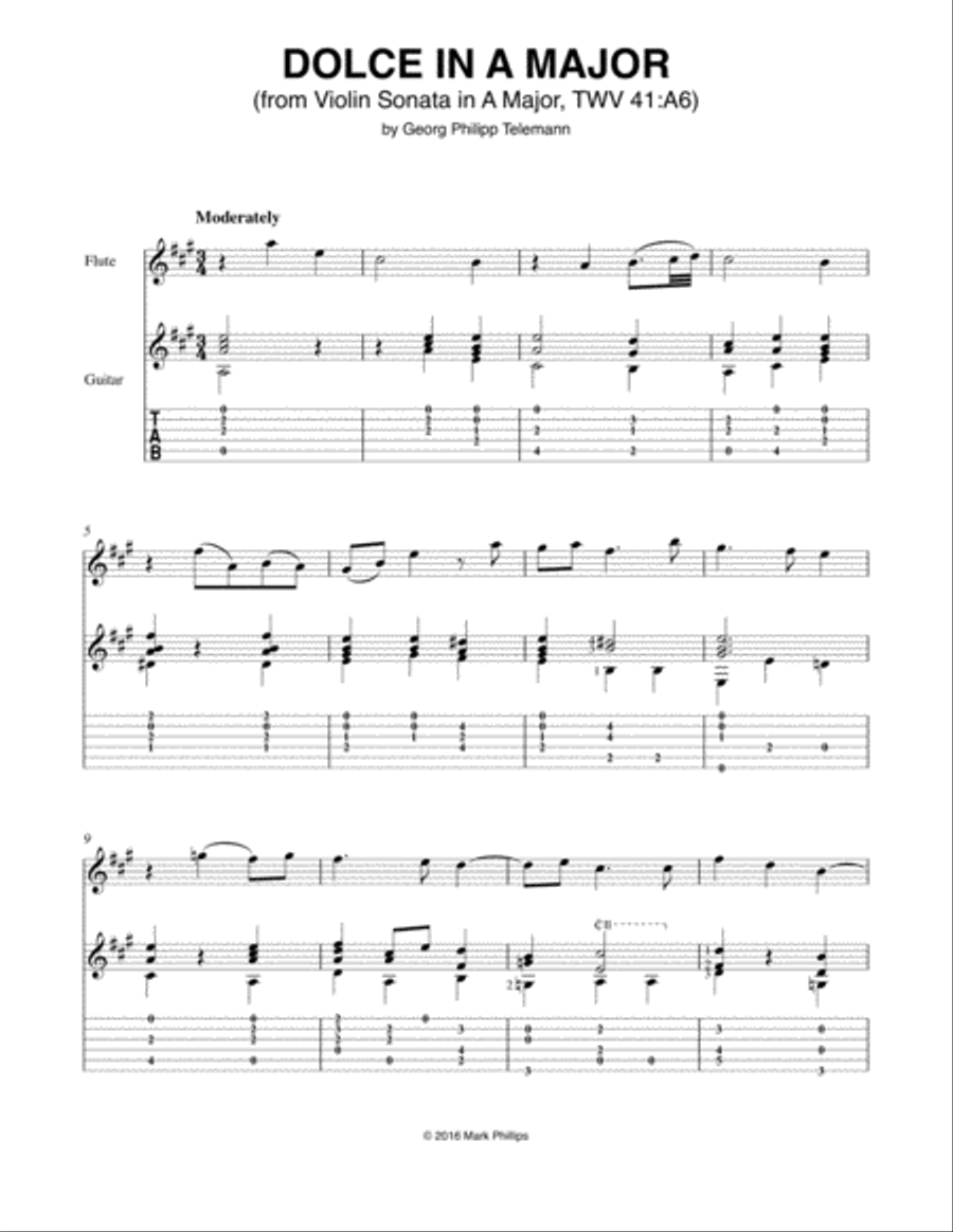 Dolce in A Major (from Violin Sonata in A Major, TWV 41:A6) Flute scores gallery preview page 1