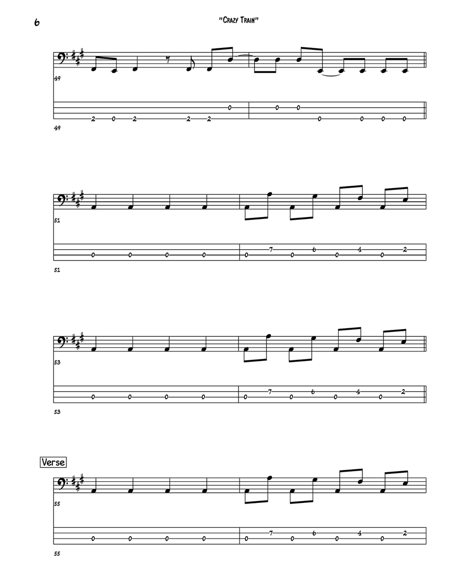 Crazy Train Bass Guitar Tablature scores gallery preview page 6