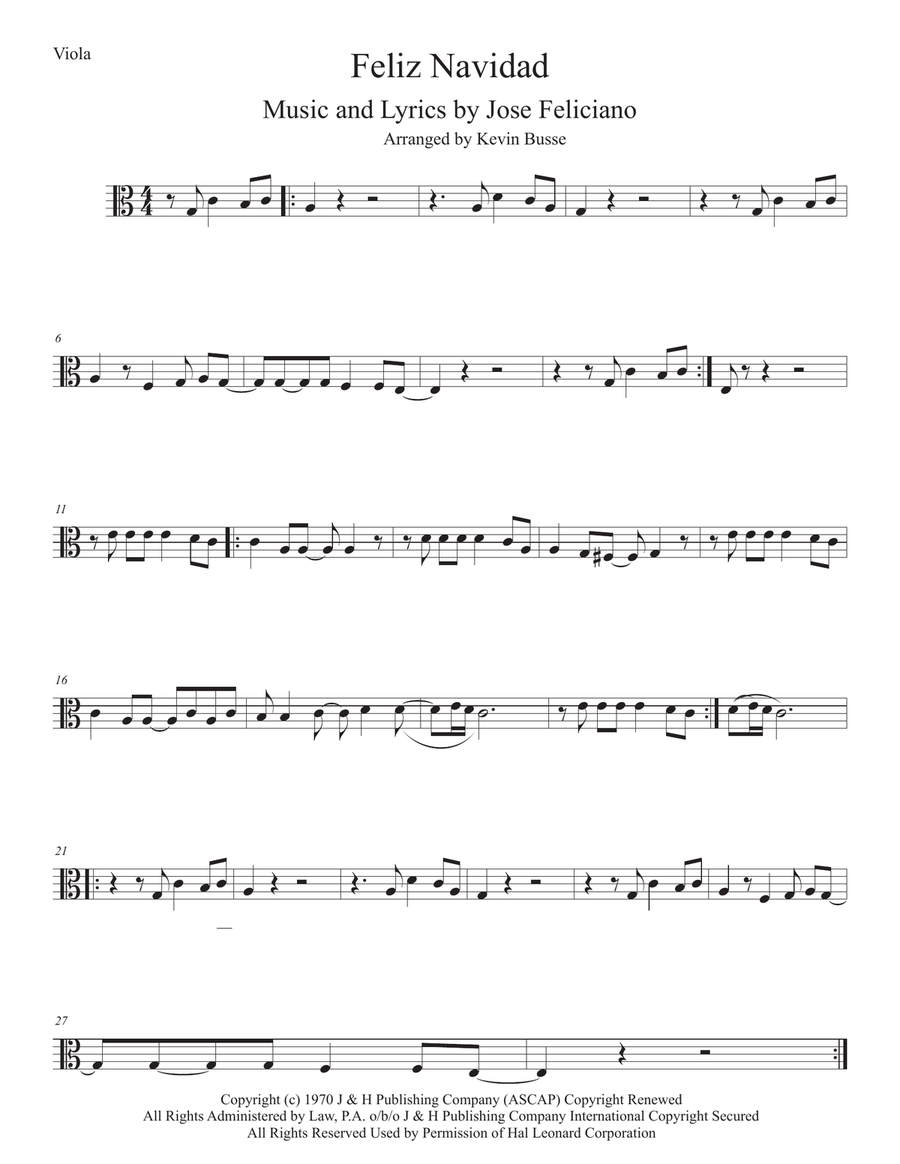 Feliz Navidad Feliz Navidad Viola Solo scores gallery preview page 1