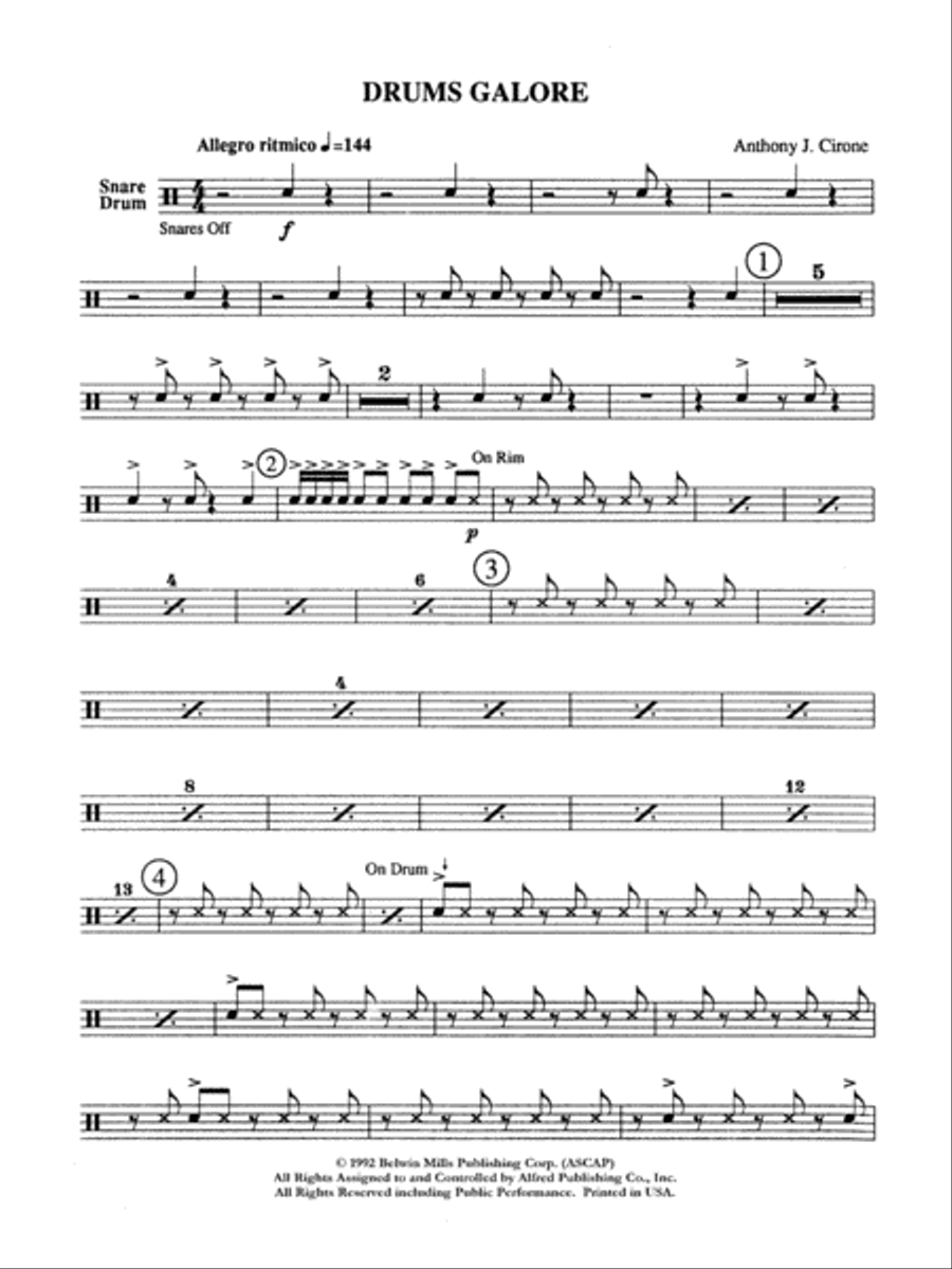 Drums Galore: Snare Drum Percussion Ensemble scores gallery preview page 1