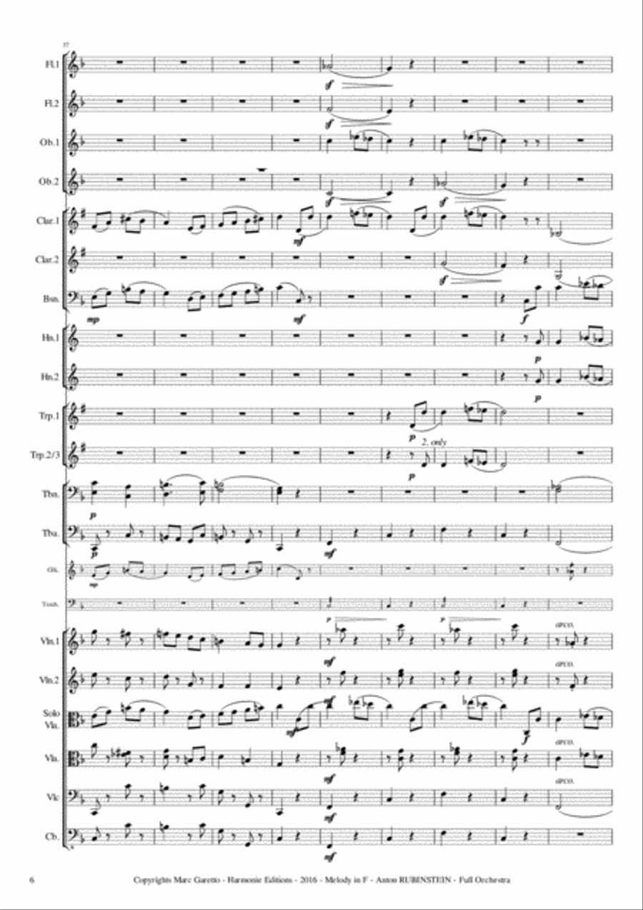Melody in F for Full Orchestra // Anton RUBINSTEIN - Vincent D'INDY - Marc GARETTO Full Orchestra scores gallery preview page 6