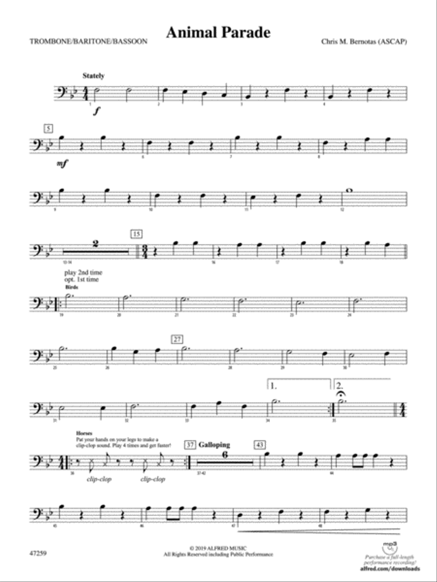 Animal Parade: 1st Trombone Concert Band scores gallery preview page 1
