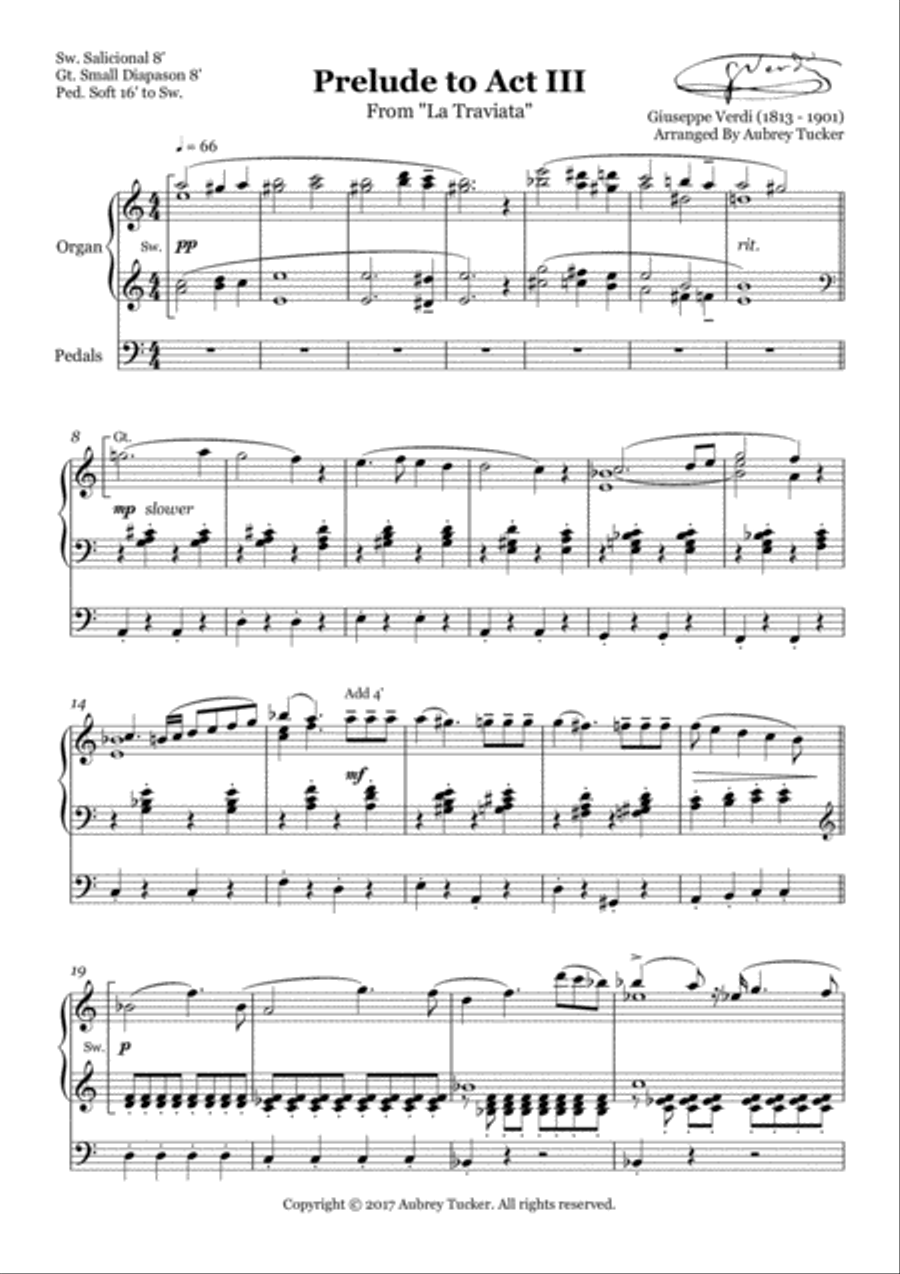 Organ: Prelude to Act III (From La Traviata) - Giuseppe Verdi Organ Solo scores gallery preview page 2