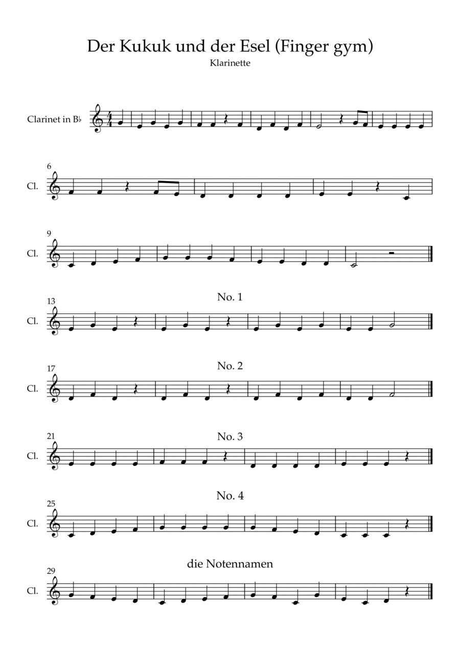 Der Kukuk und der Esel - Klarinette (Finger Gym)