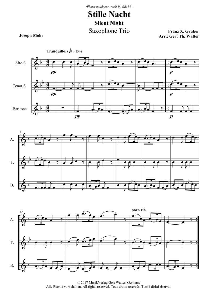 Silent Night Woodwind Trio scores gallery preview page 1