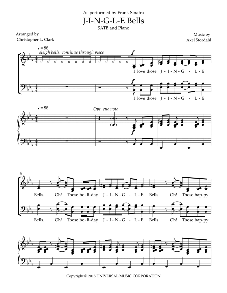 Jingle Bells 4-Part scores gallery preview page 1