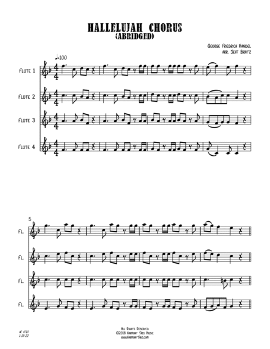 Hallelujah Chorus (Abridged) (Flute Quartet) Flute Quartet scores gallery preview page 2