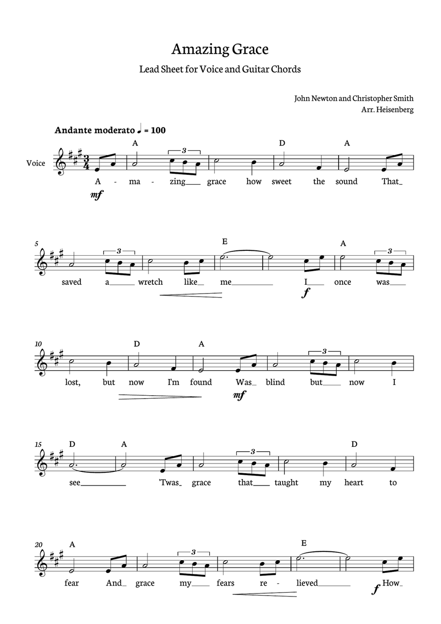 Amazing Grace Guitar scores gallery preview page 1