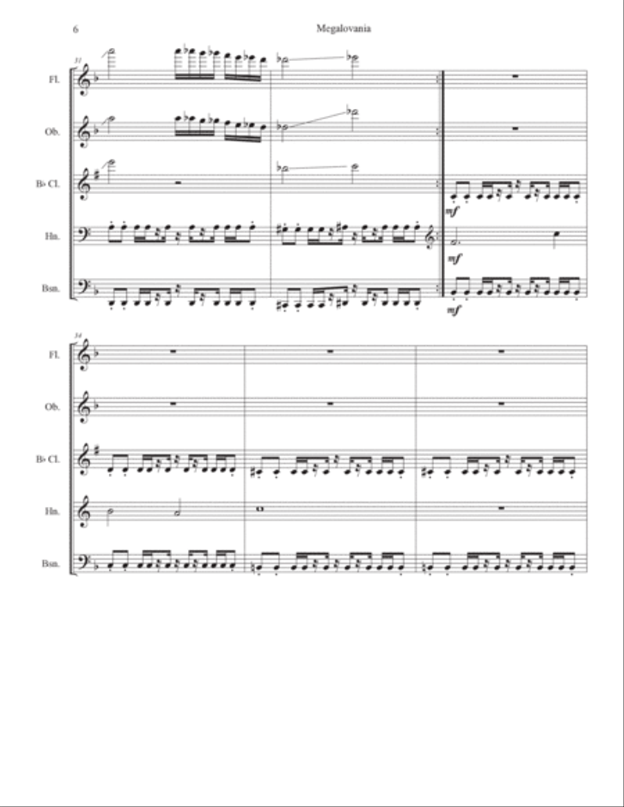 Megalovania Megalovania Woodwind Quintet scores gallery preview page 6