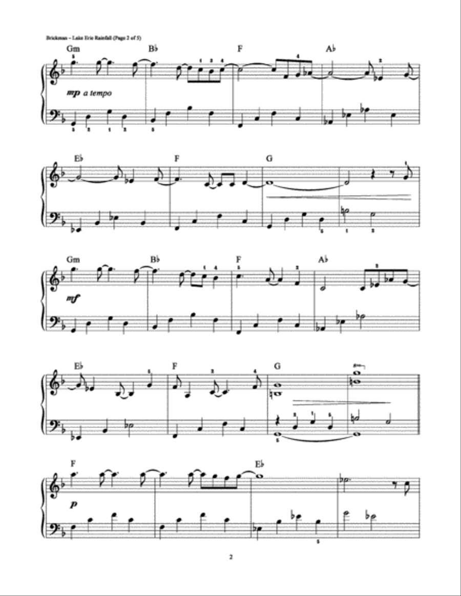 Lake Erie Rainfall Easy Piano scores gallery preview page 2