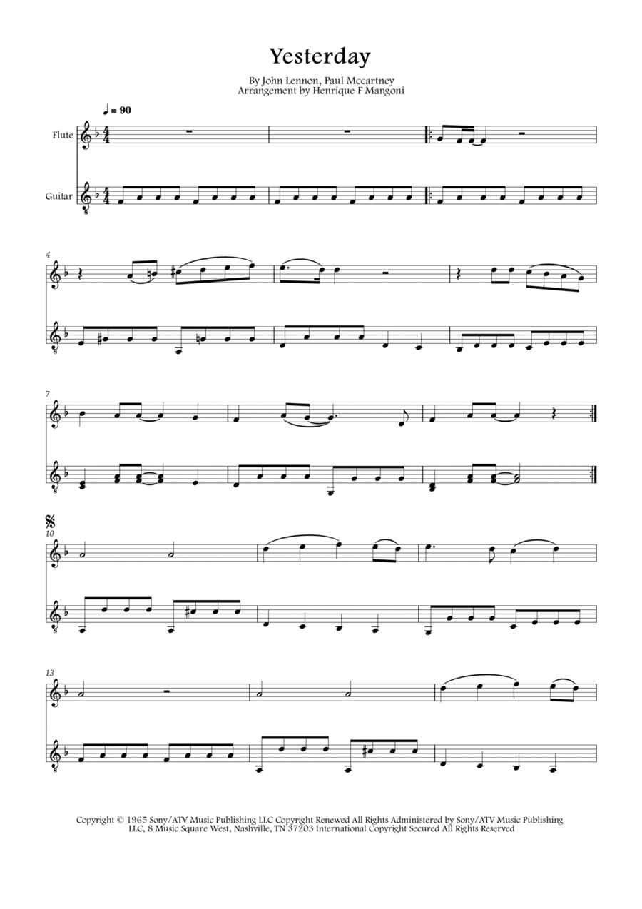Yesterday Flute scores gallery preview page 1