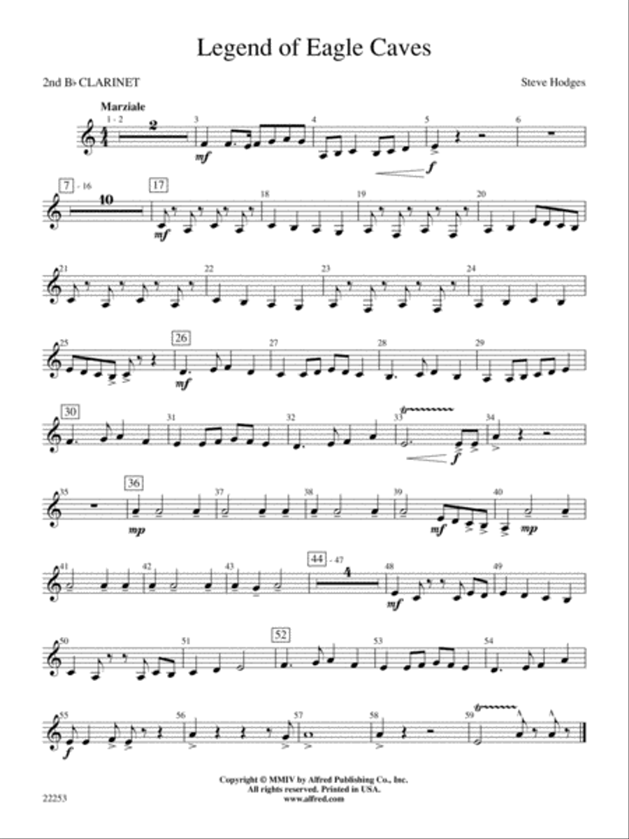 Legend of Eagle Caves: 2nd B-flat Clarinet Concert Band scores gallery preview page 1