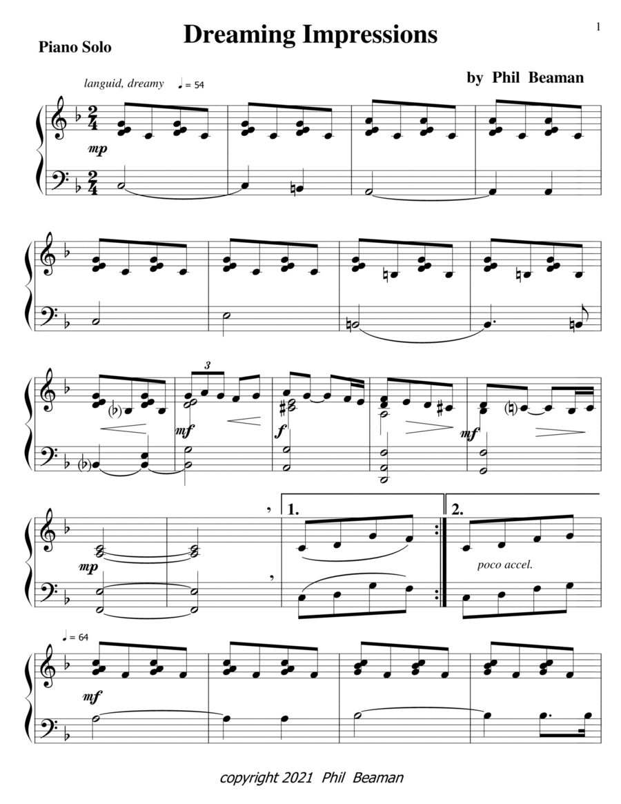 Dreaming Impressions-piano solo Piano Solo scores gallery preview page 1
