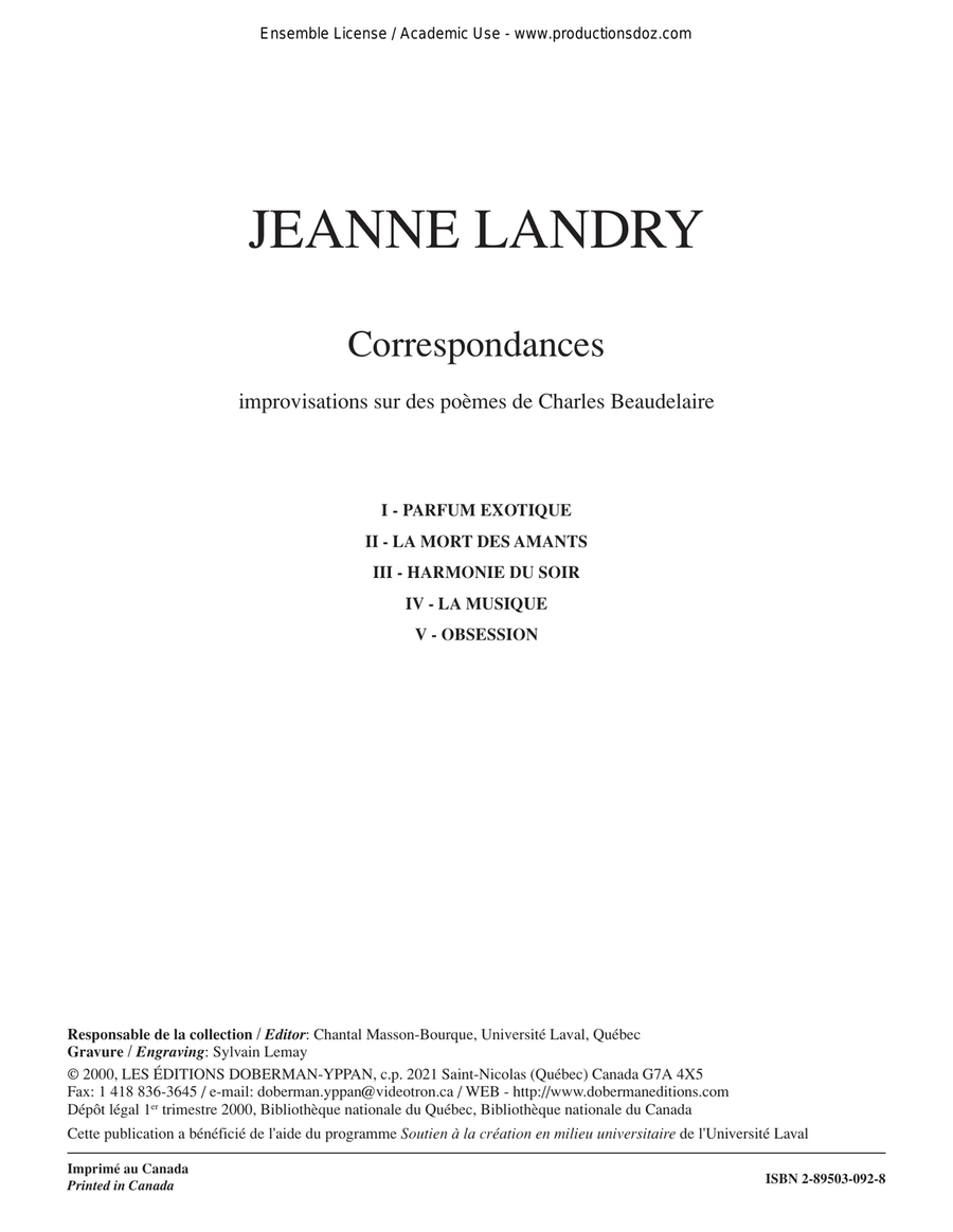Correspondances Piano Solo scores gallery preview page 1