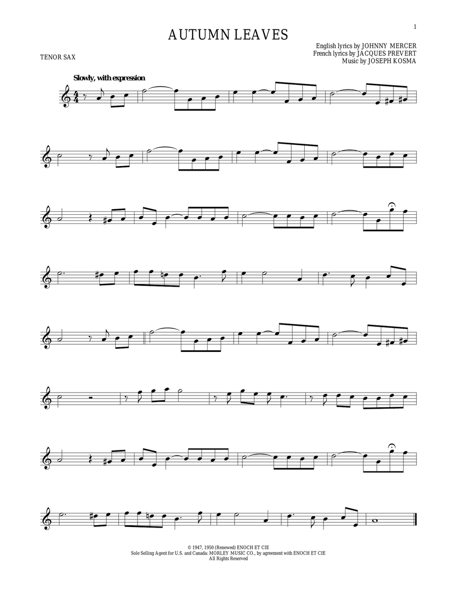 Autumn Leaves Tenor Saxophone scores gallery preview page 1