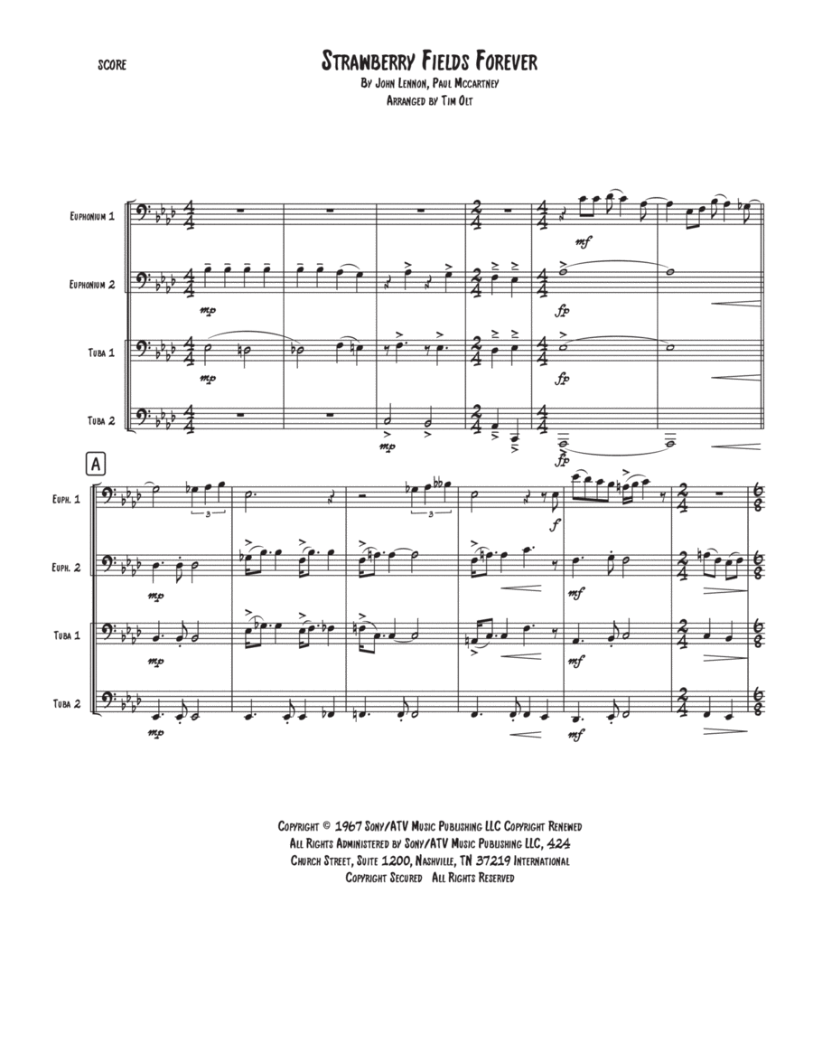 Strawberry Fields Forever Brass Quartet scores gallery preview page 1