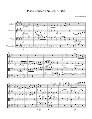 For String Quartet and Piano: Mozart's 23rd Piano Concerto, K. 488 - 1st Movement