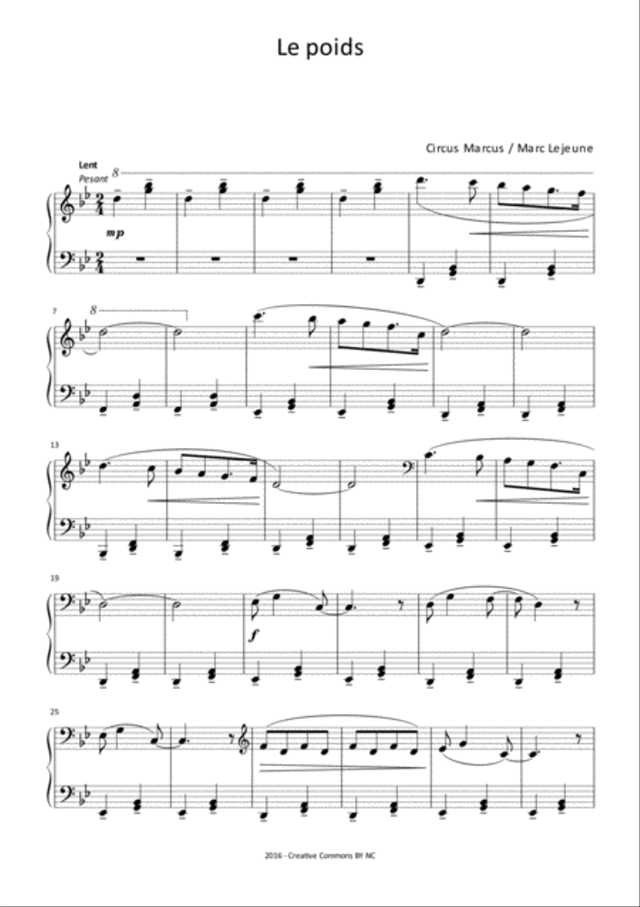 Le poids Le poids Easy Piano scores gallery preview page 1