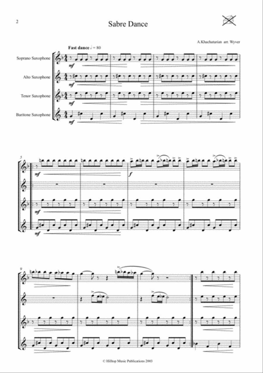 Sabre Dance arr. saxophone quartet Sabre Dance arr. saxophone quartet Saxophone Quartet scores gallery preview page 2
