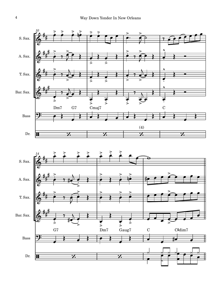 Way Down Yonder In New Orleans (Saxophone Quartet) Saxophone Quartet scores gallery preview page 4