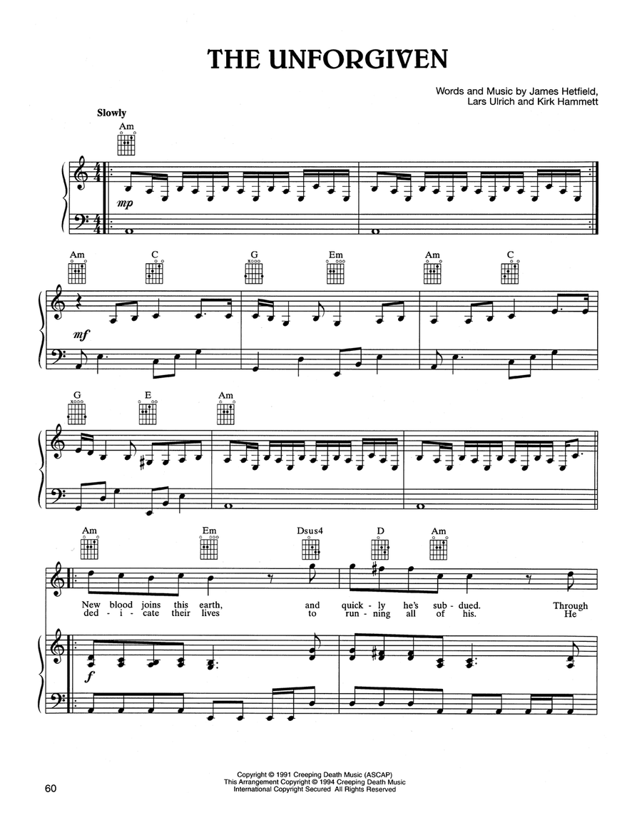 The Unforgiven Piano, Vocal, Guitar scores gallery preview page 1
