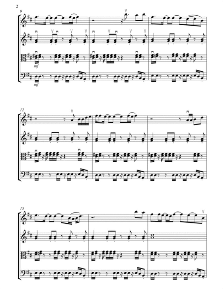 Kung Fu Fighting String Quartet scores gallery preview page 2