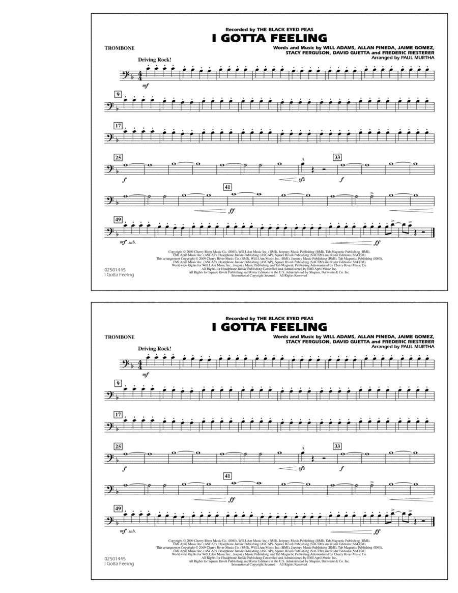 I Gotta Feeling - Trombone Marching Band scores gallery preview page 1