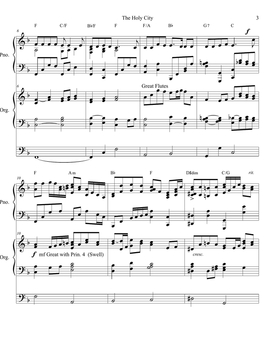 The Holy City Piano Organ Duet Advanced Piano, Vocal scores gallery preview page 3