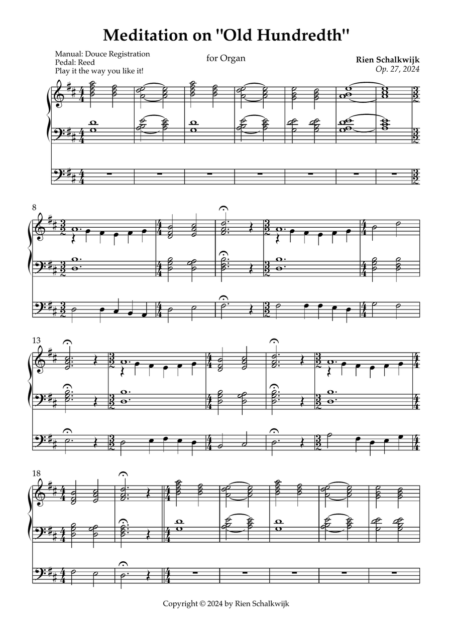 Meditation on “Old Hundredth” (Op. 27, 2024) Organ Solo scores gallery preview page 1