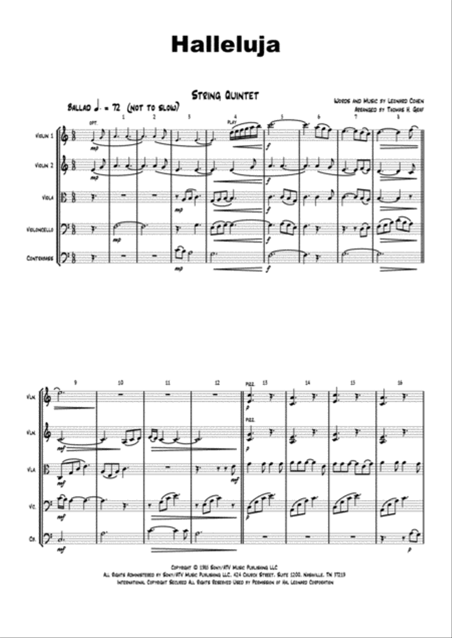 Hallelujah String Quintet scores gallery preview page 1