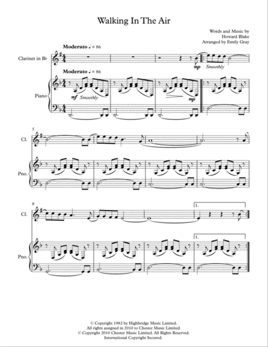 Walking In The Air Clarinet Solo scores gallery preview page 1