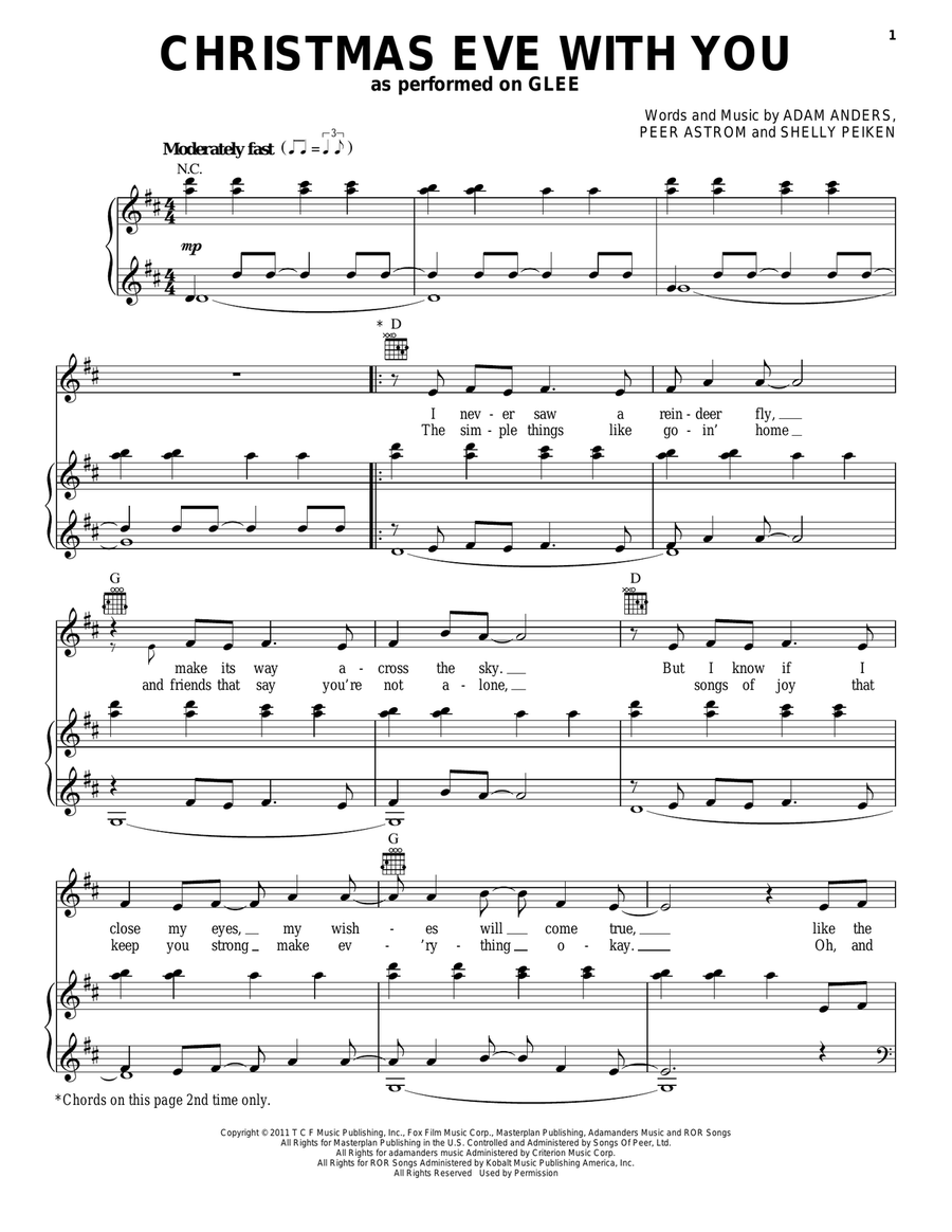 Christmas Eve With You Piano, Vocal, Guitar scores gallery preview page 1
