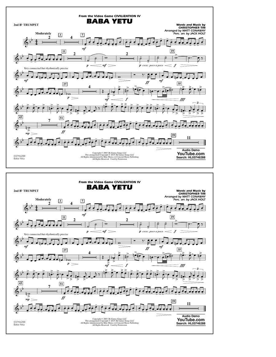 Baba Yetu (from Civilization IV) (arr. Matt Conaway) - 2nd Bb Trumpet