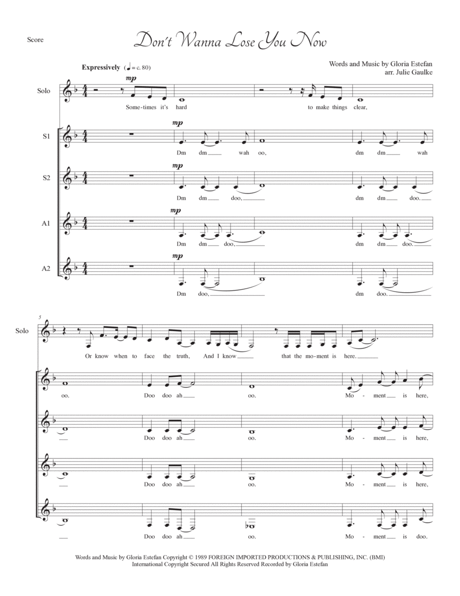 Don't Wanna Lose You Don't Wanna Lose You SSAA scores gallery preview page 1