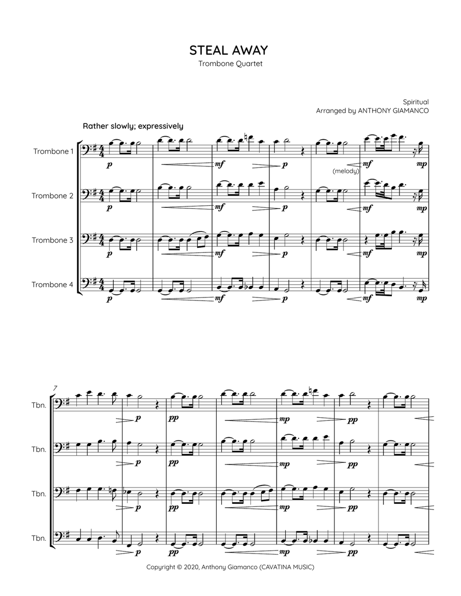 Steal Away - Trombone Quartet Trombone Quartet scores gallery preview page 2