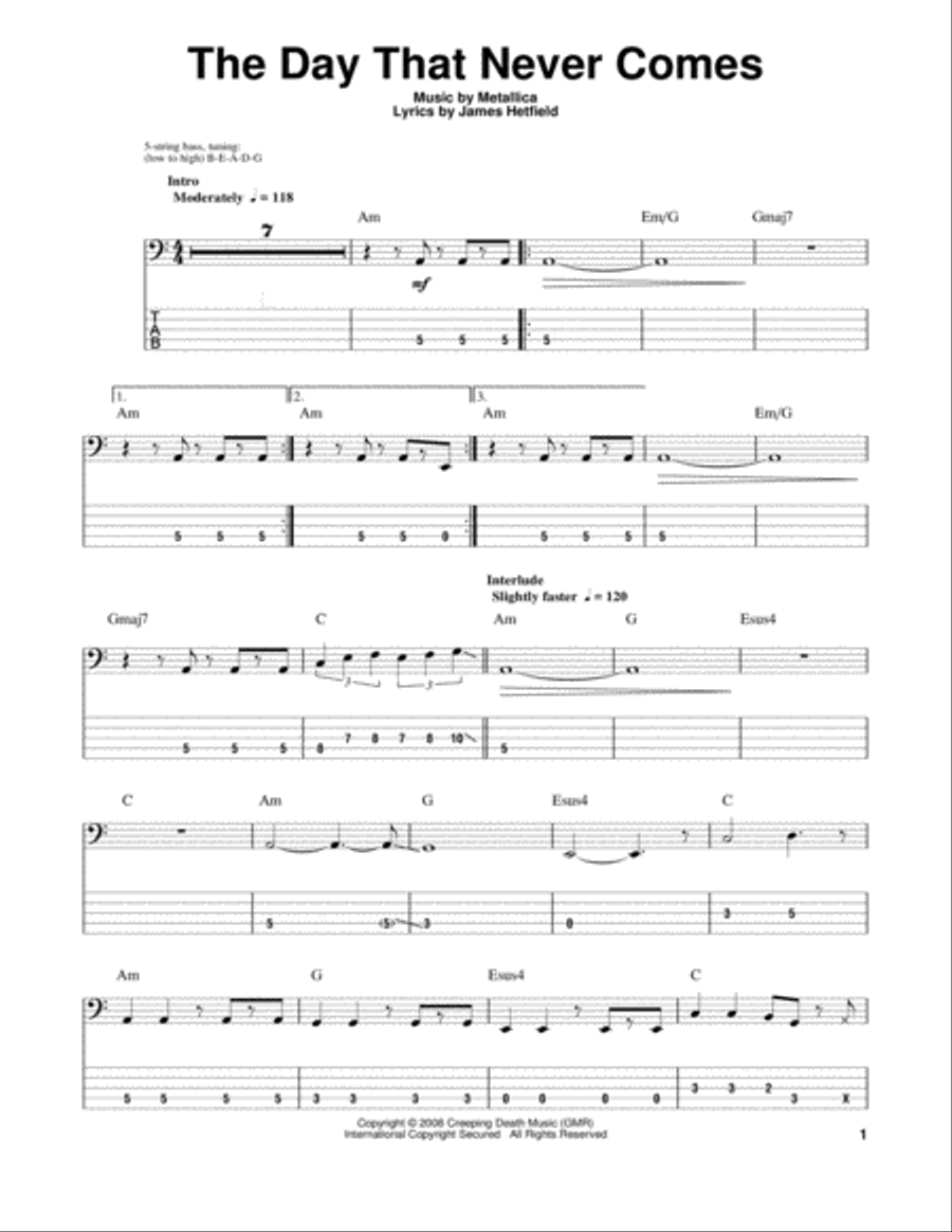 The Day That Never Comes The Day That Never Comes Guitar Tablature scores gallery preview page 1