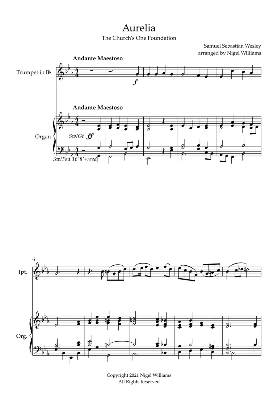 Aurelia (The Church's One Foundation), for Trumpet and Organ Trumpet Solo scores gallery preview page 2