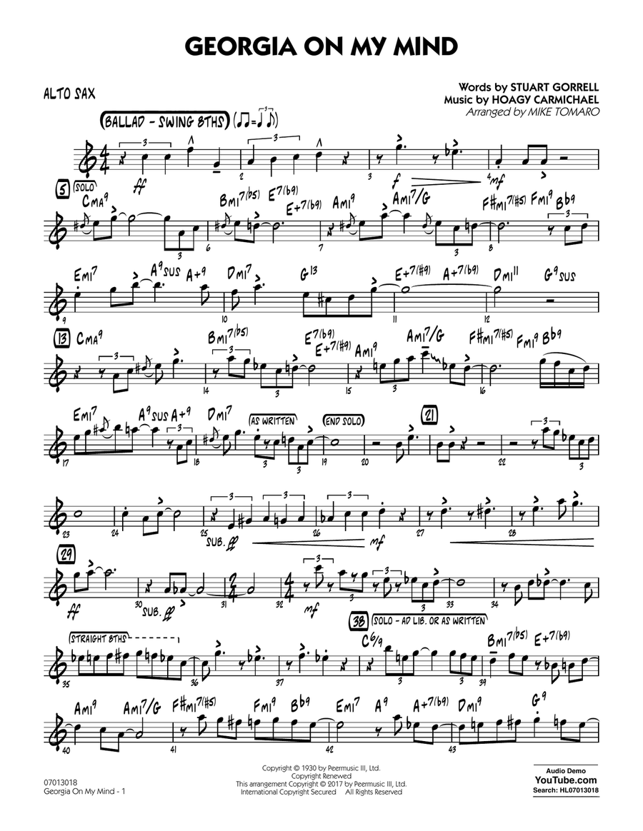 Georgia on My Mind - Alto Sax Jazz Ensemble scores gallery preview page 1